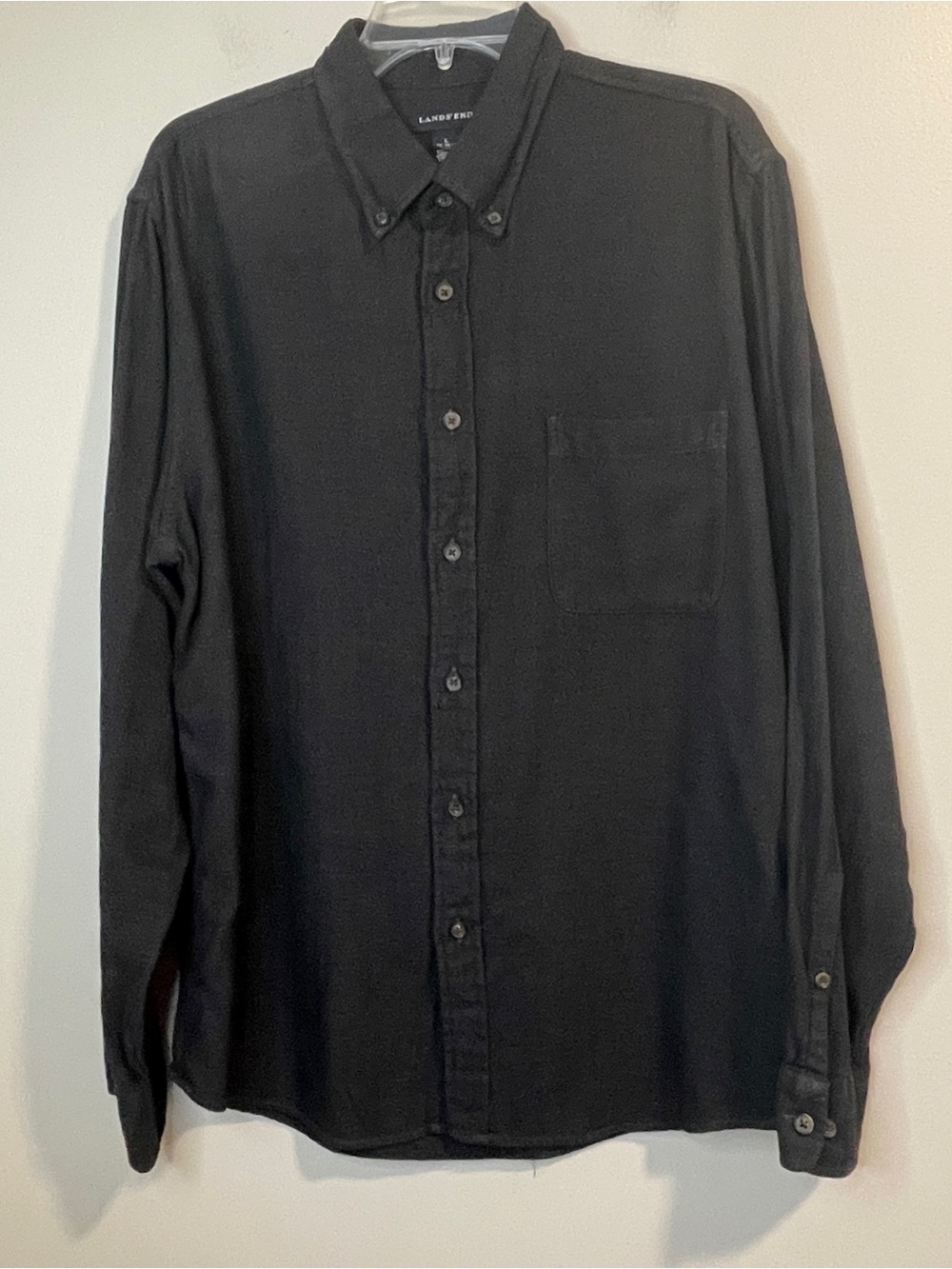 Lands' End Men's Brushed Twill Black Button-Down Long Sleeve Shirt